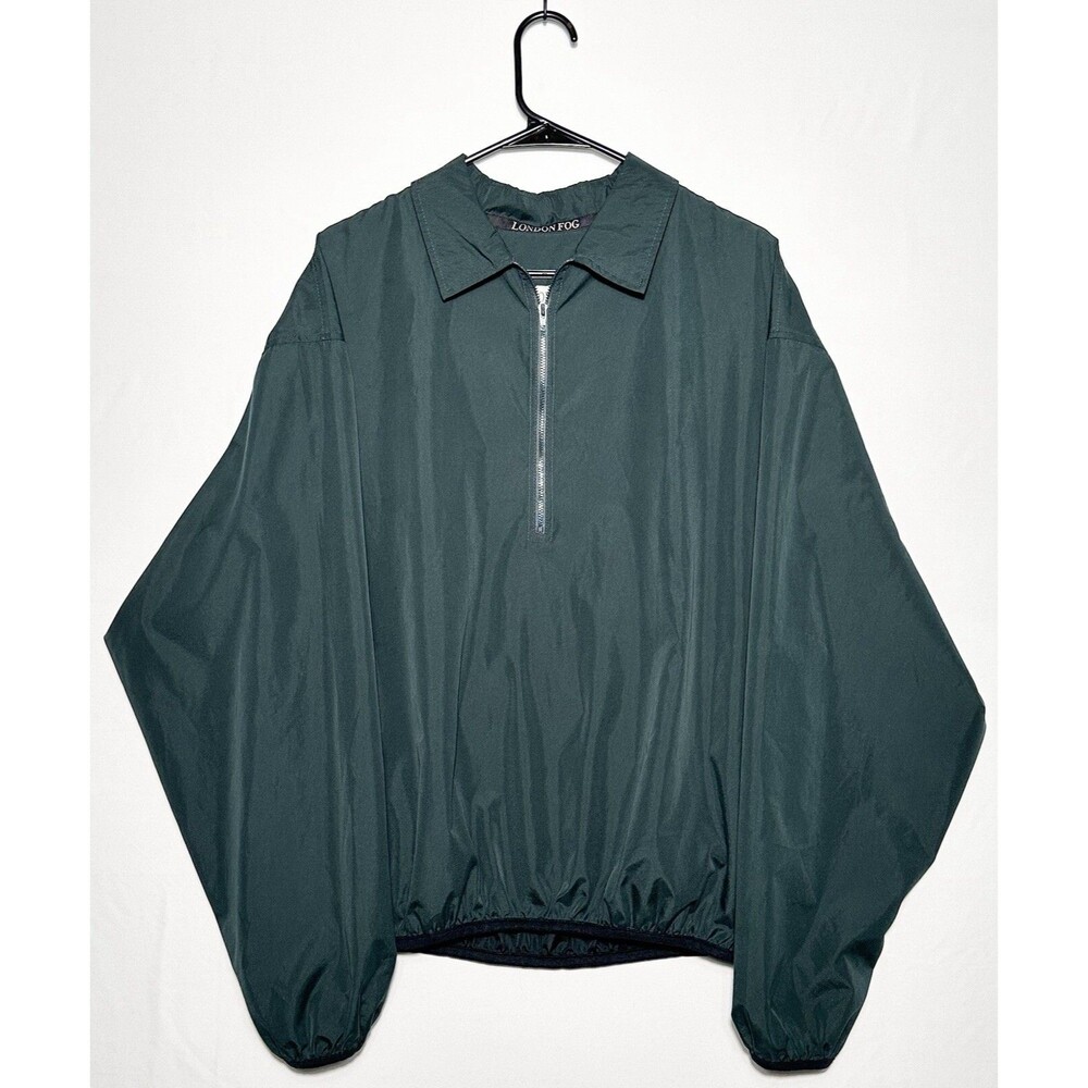 London Fog Medium Mens Green Lightweight Windbreaker For Quarter Zip 1/4 Jacket